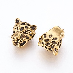 Perles en alliage de style tibétain, leopard, Or antique, 12x10.5x7mm, Trou: 1.8mm
