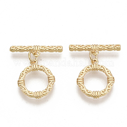 Brass Toggle Clasps, with Jump Rings, Nickel Free, Ring, Real 18K Gold Plated, Ring: 17.5x15x2.5mm, Hole: 1.2mm, Bar: 21.5x4.5x1.5mm, Hole: 1.2mm, Jump Ring: 5x0.8mm.