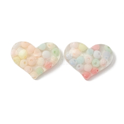 Cabochons en résine opaque, avec des perles de rocaille, cœur, colorées, 19.5x25.5x7.5mm