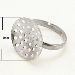 Componenti anello in ottone regolabile, basi anello setaccio, nichel libero, colore platino, 17mm, vassoio: 18mm
