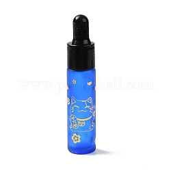 Flacons compte-gouttes en caoutchouc, bouteille en verre rechargeable, pour l'aromathérapie aux huiles essentielles, avec motif de chat porte-bonheur et caractère chinois, bleu royal, 2x9.45 cm, Trou: 9.5mm, capacité: 10 ml (0.34 oz liq.)