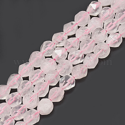 Natural Rose Quartz Beads Strands, Faceted, Round, 7.5~8x7~8x7~8mm, Hole: 1mm, about 47pcs/14.9 inch