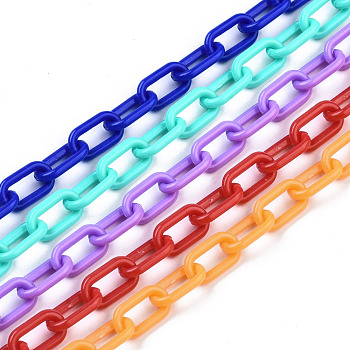 Handmade Opaque Acrylic Paperclip Chains, Drawn Elongated Cable Chains, Mixed Color, 13x7.5x2mm, 19.88 inch(50.5cm)/strand