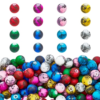 Cottura perle di vetro dipinte, tondo, colore misto, 8.5mm, Foro: 1.5 mm, 8 colori, 25 pz / colore, 200pcs/scatola