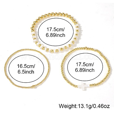 3шт 3 стиля латунные круглые бусины эластичные браслеты для женщин VH3175-1