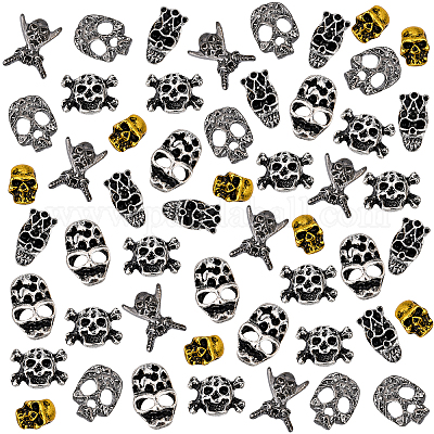 90 Stück 6 Stil Legierung Totenkopf Cabochons&nbsp;MRMJ-OC0002-78-1