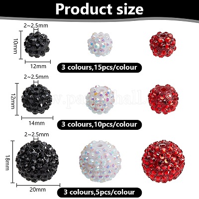 90 шт. 9-х видов смоляных градуированных бусин со стразами RESI-AR0001-41-1