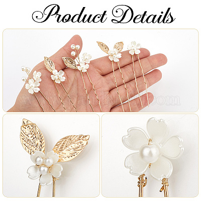 Сплав с пластиковыми бусинами палочки для волос для женщин девочек OHAR-WH20010-08G-1