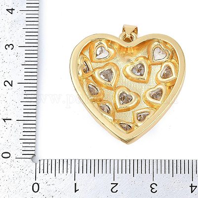 Подвески из латуни с покрытием в форме сердца и микропаве из прозрачного кубического циркония KK-P287-37G-1