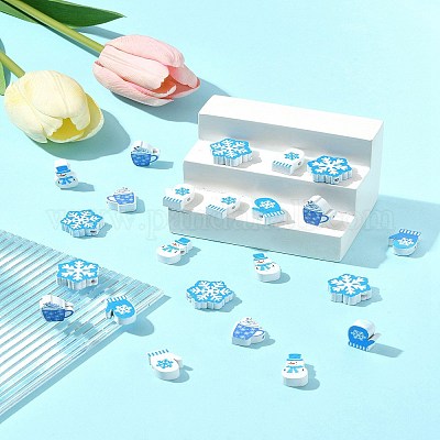 60 шт. 6 стиля печатных деревянных бусин с рождественской тематикой WOOD-FS0001-33-1