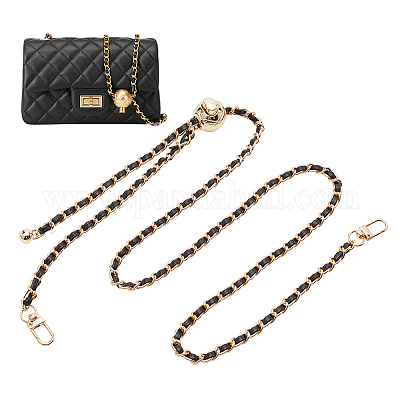 110cm DIY Black PU Leather Purse Handle 8mm Replacement Metal Gold Chain  Starp For Crossbody Bag