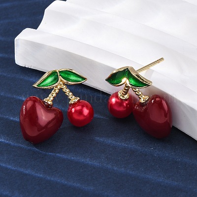 Серьги-гвоздики из вишневой латуни и АБС-пластика с жемчугом EJEW-U062-04A-G-1