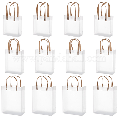 12Pcs Clear Gift Bags With Handles Reusable Frosted Plastic For Boutiques  Party