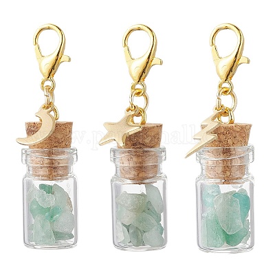 21 шт. 7 стиля чакра натуральные и синтетические драгоценные камни чипсы внутри стеклянной бутылки желаний подвеска украшение HJEW-JM03307-1