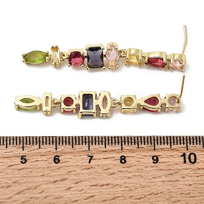 Прямоугольные серьги-гвоздики из латуни с микропаве и цирконием EJEW-Z153-01G-02-1