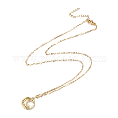 Прозрачное кубическое циркониевое плоское круглое ожерелье с подвеской в виде солнечной звезды NJEW-O125-59G-1