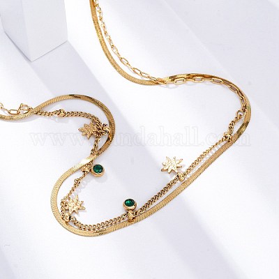 Двухслойные ожерелья из нержавеющей стали 304 со стразами NJEW-U026-03G-1