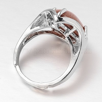 Регулируемые широкие кольца из латуни с драгоценными камнями в виде слезинки платинового тона RJEW-L062-02H-1