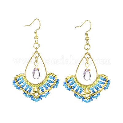 Стеклянные бусины ручной работы и стеклянные подвесные серьги EJEW-MZ00370-02-1