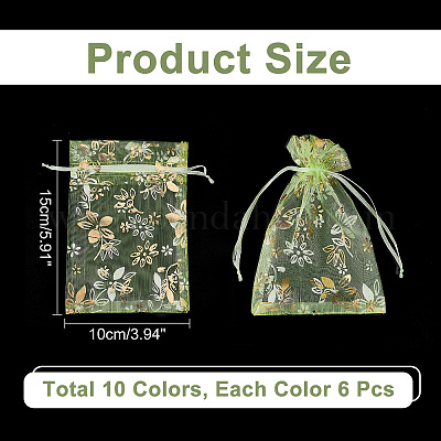 60 шт. 10-х цветные мешочки из органзы с горячим тиснением OP-PH0001-35-1