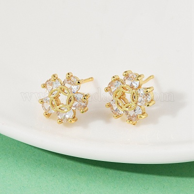 Серьги-гвоздики из латуни с микро-паве и прозрачным фианитом EJEW-U064-03D-G-1