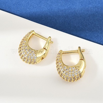 Овальные серьги-кольца из латуни с микропаве из прозрачных кубических цирконий EJEW-S277-10G-A-1