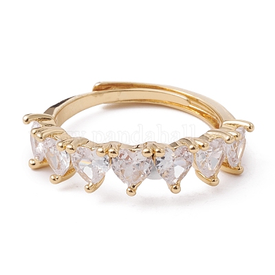 Регулируемое кольцо в форме сердца из прозрачного кубического циркония RJEW-F124-05G-1