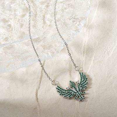 Ожерелья с подвеской в виде крыла в стиле хип-хоп из латуни с микропаве из зеленого кубического циркония TE8910-2-1