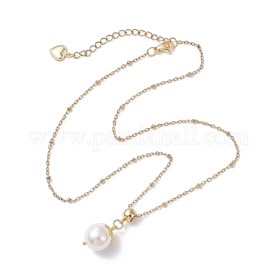 Подвеска из белой круглой ракушки с жемчугом NJEW-JN05426-1