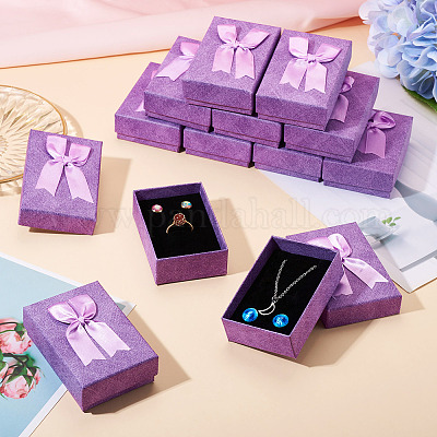 Прямоугольные бумажные подарочные коробки для хранения ювелирных изделий с бантом CON-TAC0014-12B-1