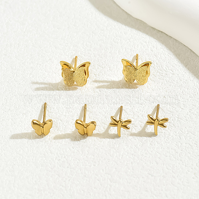 3 пара модных серег-гвоздиков из нержавеющей стали 201 в виде бабочек и стрекоз VU6612-1