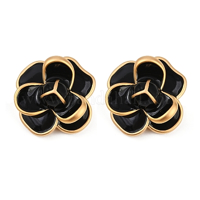 Золотые серьги-гвоздики с эмалью из латуни и цветком EJEW-K308-02G-01-1