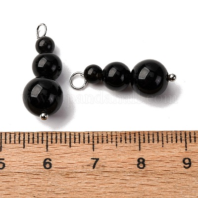 Подвески из натурального обсидиана с круглыми бусинами PALLOY-JF02867-07-1