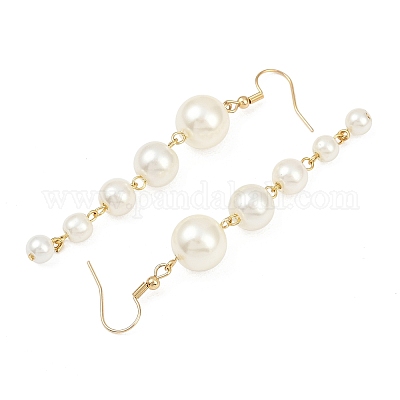 Стеклянные под жемчуг болтающийся серьги EJEW-JE06463-02-1