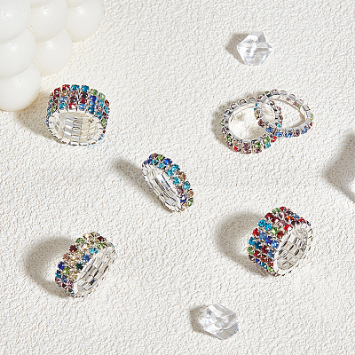 12 шт. 4 стиля стразы теннисные цепочки растягивающиеся кольца для женщин RJEW-UN0003-06-1