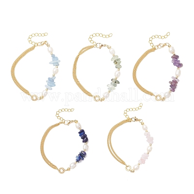 Природных драгоценных камней чип бисер браслеты ссылку BJEW-JB12884-1