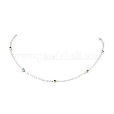 Ожерелье из стеклянных бусин и стеклянных бусин в стиле лэмпворк с застежками из нержавеющей стали 304 NJEW-JN04597-05-1