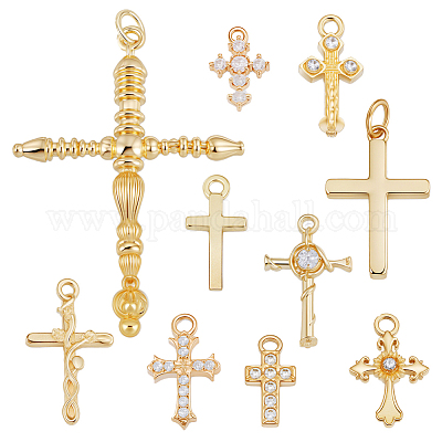 10 шт. 10 стиля латунных подвесок с микропаве из кубического циркония KK-GA0002-21G-1