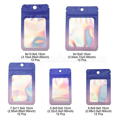 60 шт. 5 стиля прямоугольные блестящие голографические ПВХ пакеты с застежкой-молнией ABAG-FS0001-14A-1