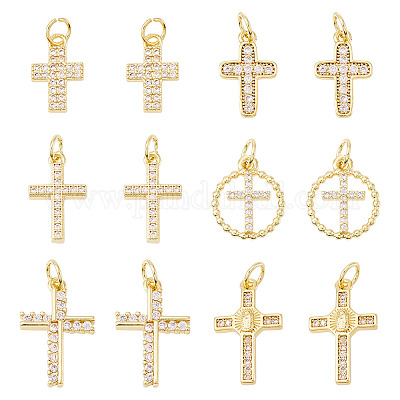 12 шт. 6 стиля латунные подвески с микропаве и кубическим цирконием KK-TA0002-35-1