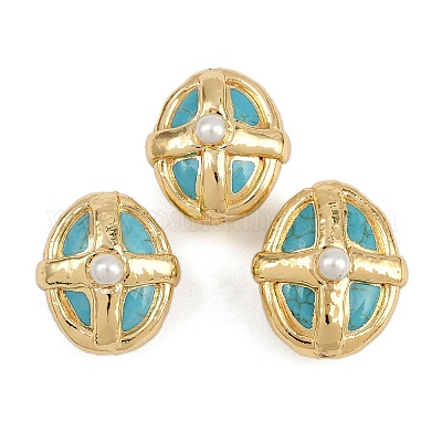 Гальванизированные синтетические бирюзовые бусины KK-K362-15G-1