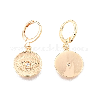 Прозрачные серьги-рычаги с фианитом и конским глазом EJEW-N012-104LG-1