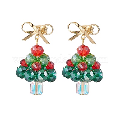 Серьги-гвоздики из стеклянных бусин ручной работы EJEW-TA00596-1