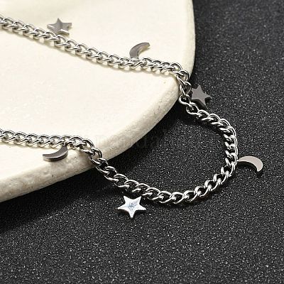 Браслеты с подвесками в виде луны и звезд из нержавеющей стали 304 BJEW-R021-05P-1