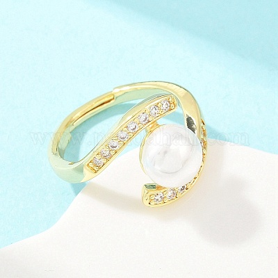 Женские кольца на палец из латуни с микропаве и кубическим цирконием&nbsp;RJEW-D340-02G-03-1