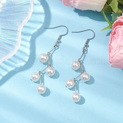 Круглые серьги с подвесками из акрила с искусственным жемчугом EJEW-JE05855-1