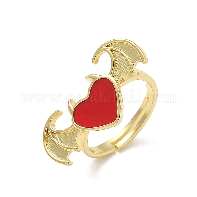 Эмалевые кольца для пальцев в форме сердца с крыльями RJEW-G337-05G-1