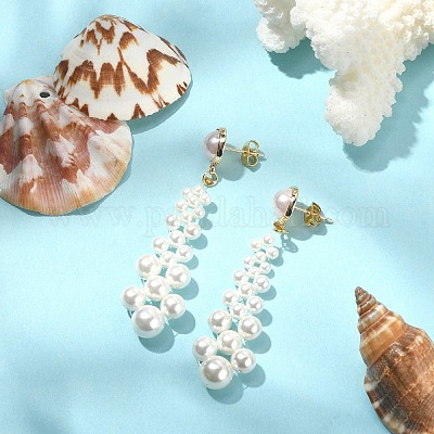 Серьги-гвоздики с подвесками и жемчугом в форме капли из ракушек EJEW-TA00241-1