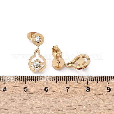 Плоские круглые серьги-гвоздики из нержавеющей стали 304 с микропаве из прозрачных кубических цирконий EJEW-Z089-28G-1