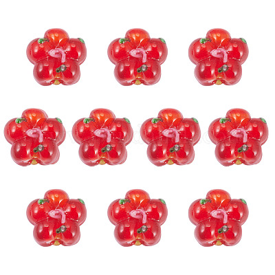 10個の手作りランプワークビーズ  バンピー  花  レッド  13.5~14x14.5~15x7~8mm  穴：1.4mm&nbsp;LAMP-TADJ0001-01E-1